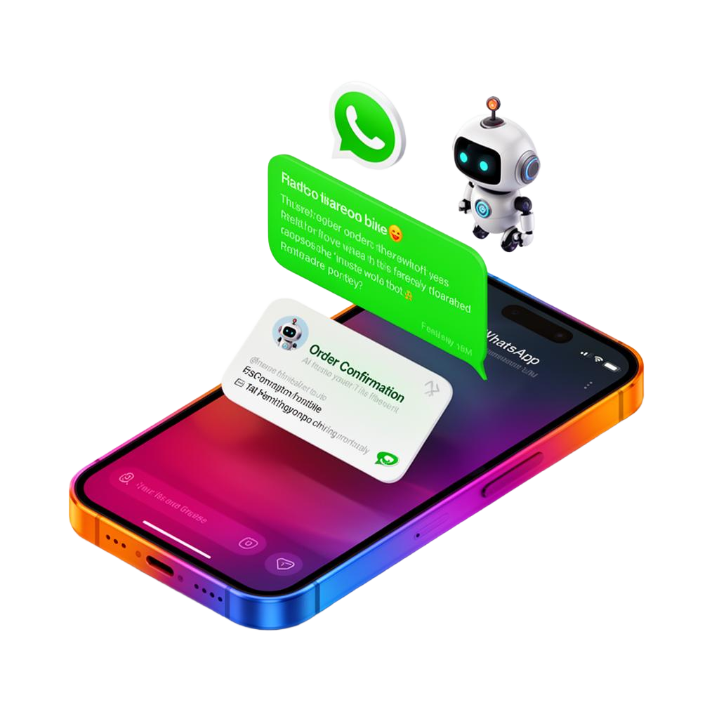 InfoDex Media WhatsApp chatbot automation 3D section visual with conversation journey